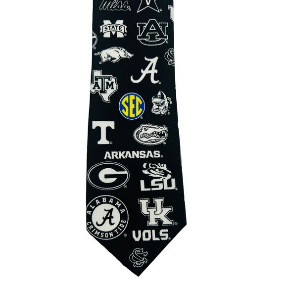SEC Conference Football Men's Neck Tie Black White Eagle Wings NWT Polyester‎ - Picture 1 of 11